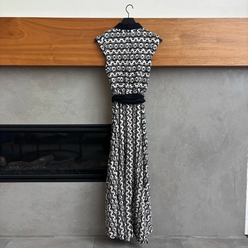 MANTSHO X H&M PATTERNED LINEN-BLEND MAXI DRESS, SIZE 4